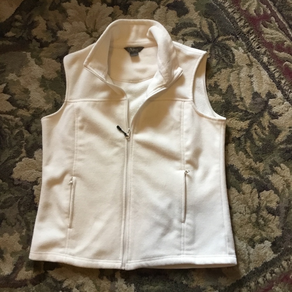 Natural Refections Vest Cream White Fleece Zip Front Large